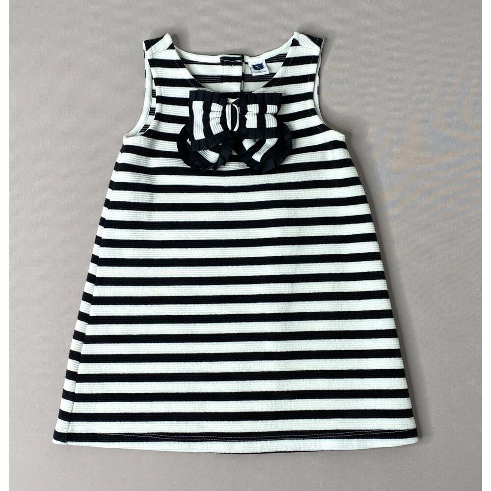 Janie & Jack Black/White Stripe Textured Sleeveless Shift Dress w/Bow Girls 2T